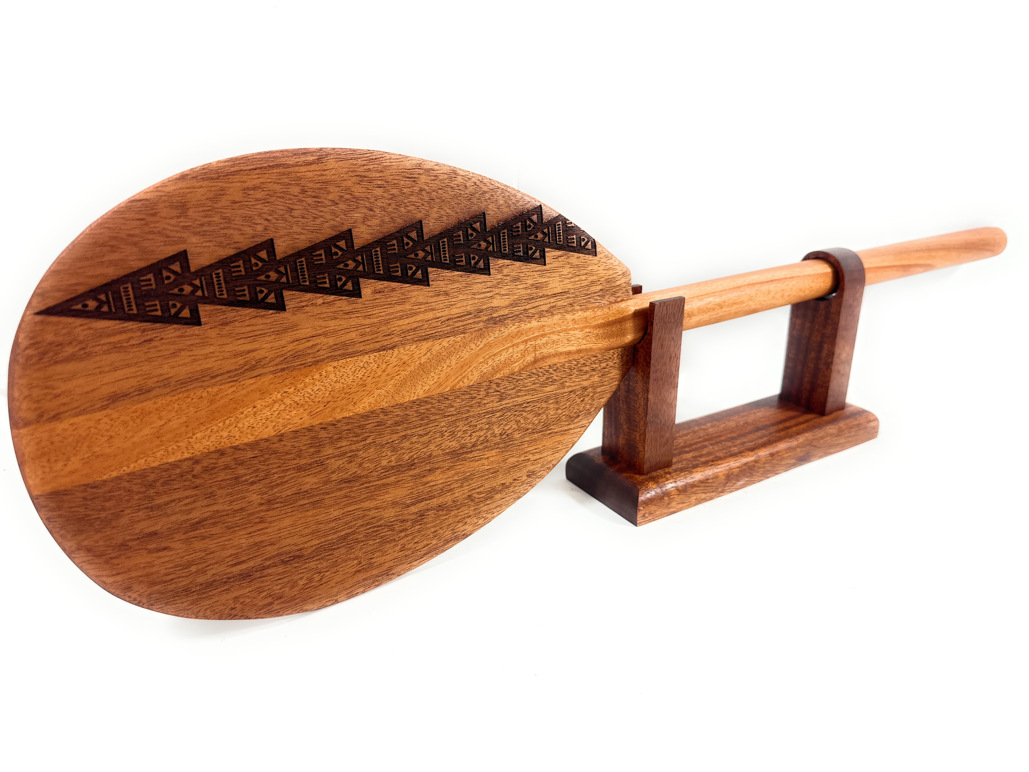 Trophy Koa paddle 24 inch Etched Tribal Design w/ stand -Made in Hawaii | #koa7022h Trophy Koa paddle 24 inch Etched Tribal Design w/ stand -Made in Hawaii | #koa7022h